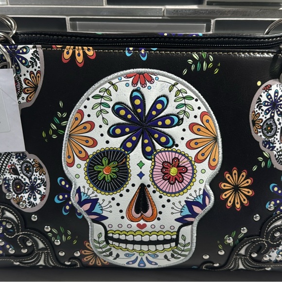 Floral Skull Design Women's Shoulder Bag - Picture 1 of 4
